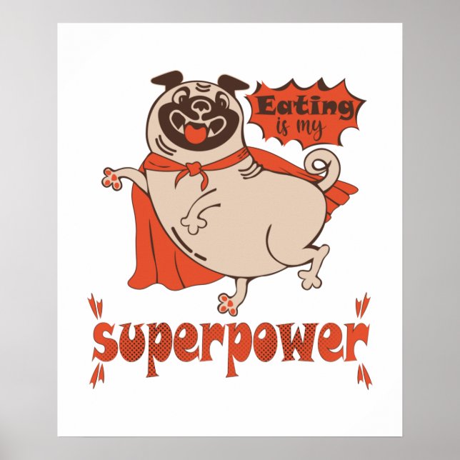 Mat är min supermakts röda kudde tecknad stil poster (Framsidan)
