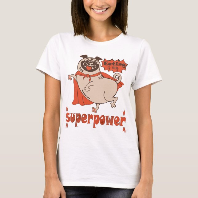 Mat är min supermakts röda kudde tecknad stil t shirt (Framsida)
