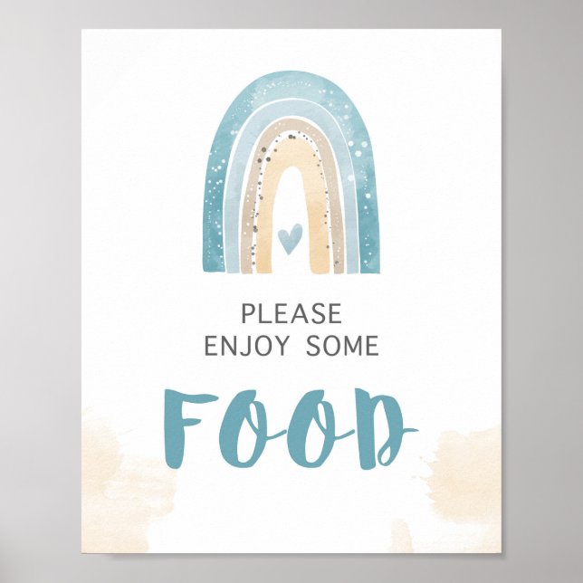 Mat Bord-skylt Blue Boho Rainbow Shower Poster (Framsidan)