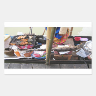 Mat för gata för krokodilköttBBQ… Thailand Rektangulärt Klistermärke