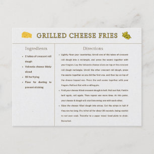 Mat för grillad ost Fries Recept Card Thanksgiving Vykort