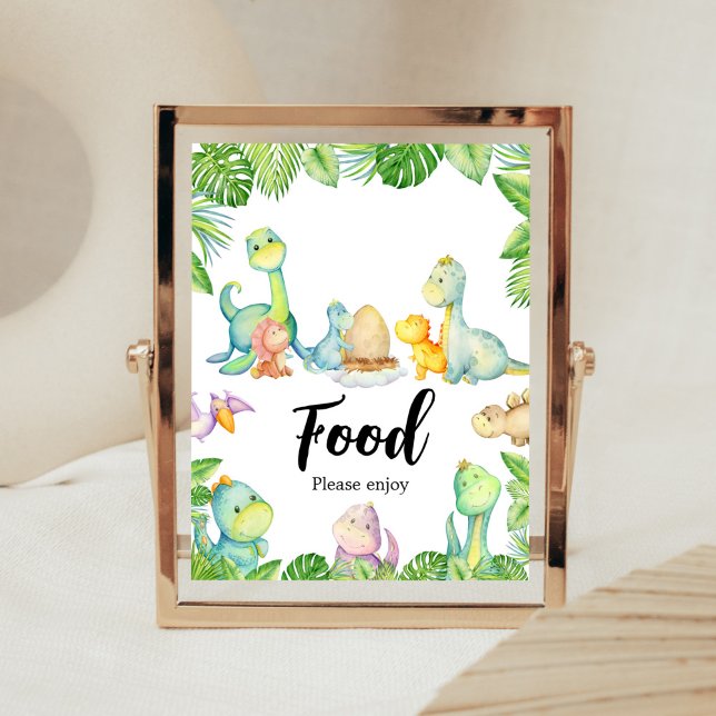 Mat för spädbarnshölje i maten för spädbarn poster (Greenery Dinosaur Baby Shower Food Sign)