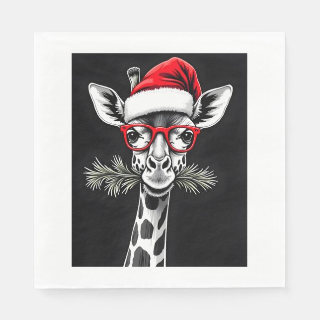 Mat från familjen Giraffe Santa Hat Pajama Gift Pappersservett (Framsidan)