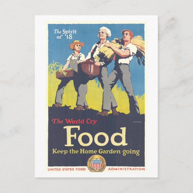 "Mat: Håll trädgårdsodlingen igång" WWI vykort (Framsida)