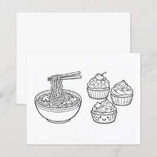Mat Nudlar Cupcake Svart Vitt Färgläggningssida