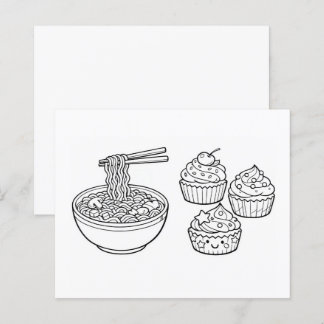 Mat Nudlar Cupcake Svart Vitt Färgläggningssida