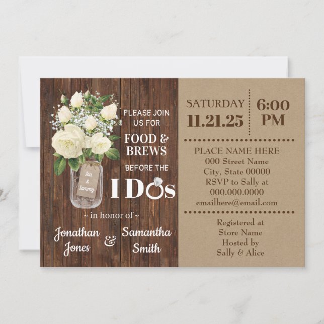 Mat och bröst innan jag duschar landsbyggsbröllope inbjudningar (Framsida)