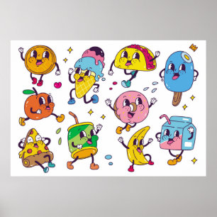 Mat och dryck i tecknad stil illus poster