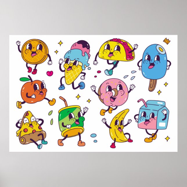 Mat och dryck i tecknad stil illus poster (Framsidan)