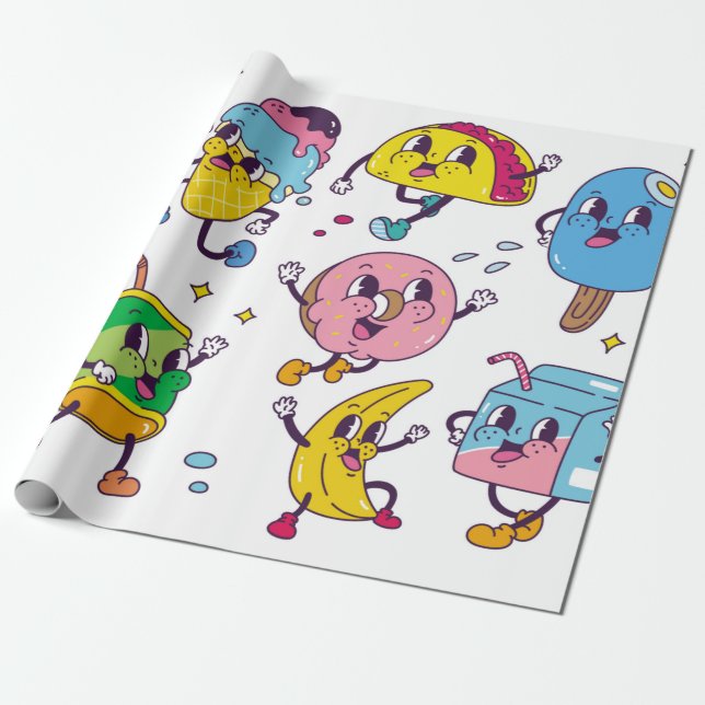 Mat och dryck i tecknad stil illus presentpapper (Utrullad)