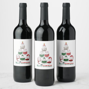 Mat- och dryckesetikett för Merry Catmas Vinflaska Etikett