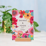 Mat- och dryckestecken för Möhippa av Bright Wildb<br><div class="desc">Modern boho bright vild blommar i möhippan. Med en stark rosa,  orange,  rött,  gult,  blått och grönt är botaniska blommor inspirerade av vilda blommor och vattenfärgade,  moderna trädgårdar med subtil grey och modernt,  minimalistiskt skript på beige bakgrund. Originalmålade teckningar av Caroline Bonne Müller</div>