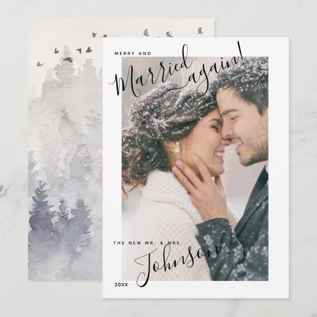 Mät och gift igen med skript Namn Photo-jul Julkort (Fram/baksida)