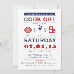 Mat, Roligt och musik 4:e juli Cookout Inbjudan