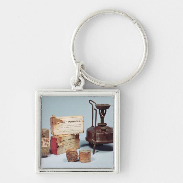 Mat som tas på Scotts Antarcticexpedition Fyrkantig Silverfärgad Nyckelring (Framsidan)