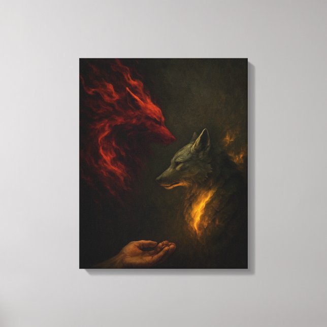 Mata den rätta vargen – symbolisk canvaskonst (Framsida)