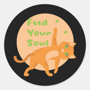 Mata din själ Kawaii orange rolig katt göra yoga Runt Klistermärke