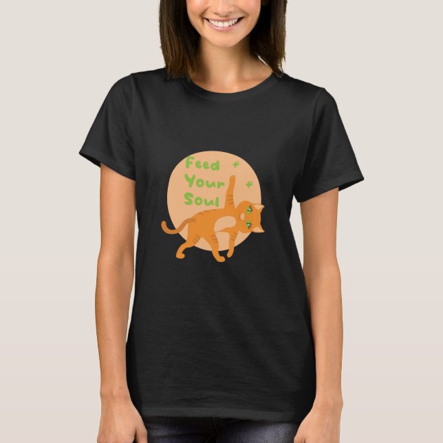 Mata din själ Kawaii orange rolig katt göra yoga T Shirt (Framsida)