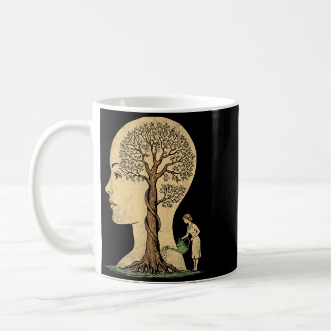 Mata hjärnan medvetenhet om psykisk hälsa Förhindr Kaffemugg (Vänster)