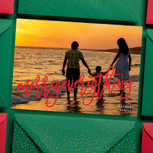 Mata in allt fotoröd text julkort