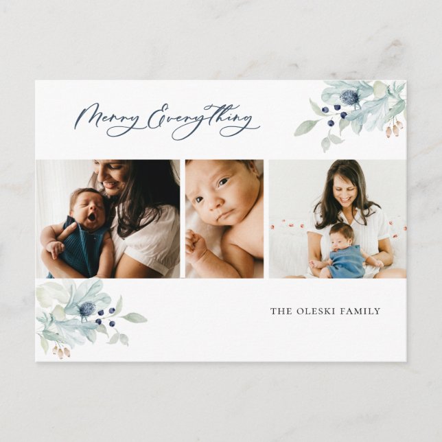 Mata in allt Winter-botaniskt fotokollage Helg Vykort (Framsida)