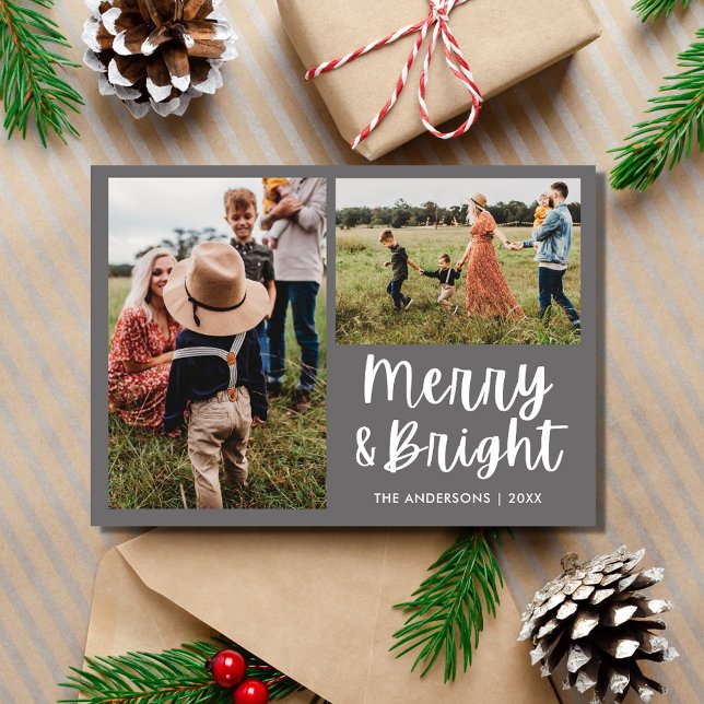 Mata in BrightStor Simple Two Photo Family Julkort (Merry Bright Simple Two Photo Family Holiday Card)