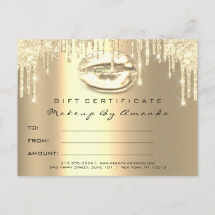 Mata in certifikat Lash Kiss Läppar Makeup Guld Vykort