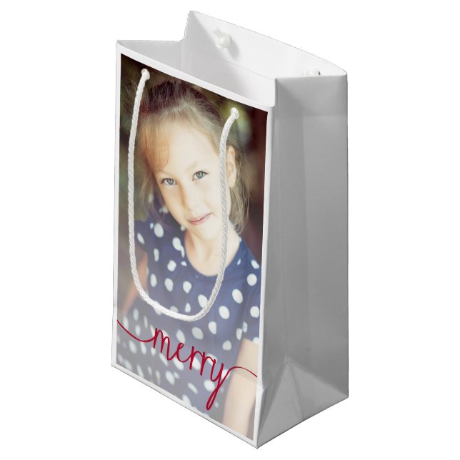 Mata in skript Anpassningsbar Photo Gift Bag / Red (Framsidan Vinklad)
