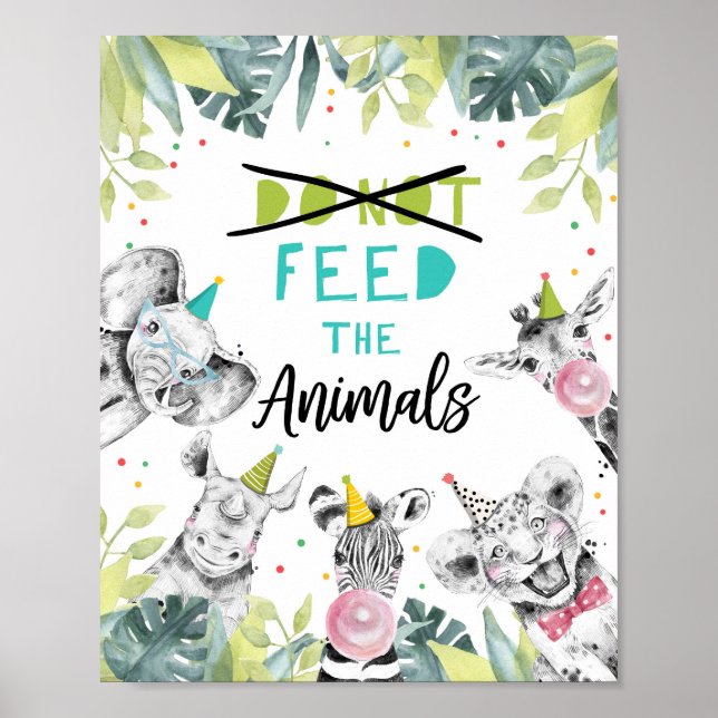 Mata inte Animals Safari Birthday Bord-tecken Poster (Framsidan)
