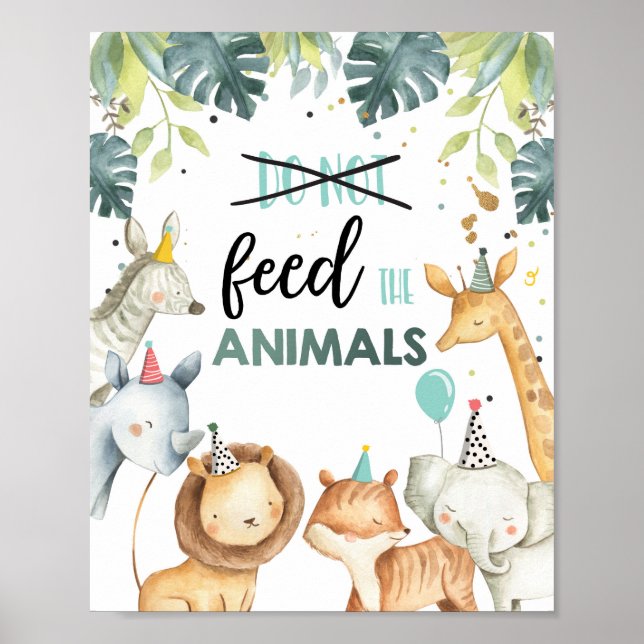 Mata inte Animals Safari Birthday Bord-tecken Poster (Framsidan)