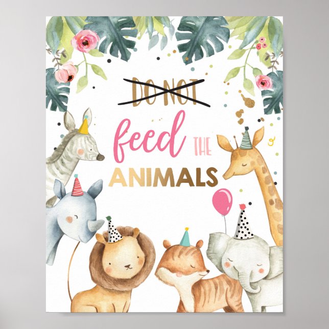 Mata inte Animals Safari Birthday Bord-tecken Poster (Framsidan)