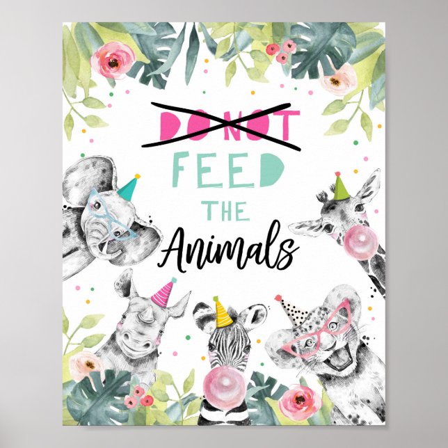 Mata inte Animals Safari Birthday Bord-tecken Poster (Framsidan)