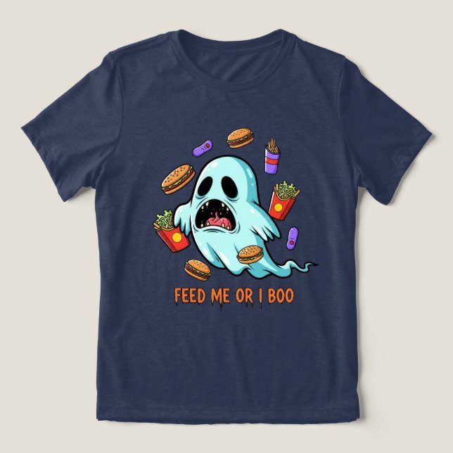 Mata mig eller jag Boo Ghost Halloween T Shirt (Design Framsida)