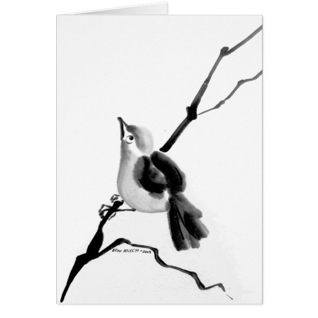 Mata mig…, Mata mig, Sumi-e nybörjarefågel Hälsningskort (Framsidan)