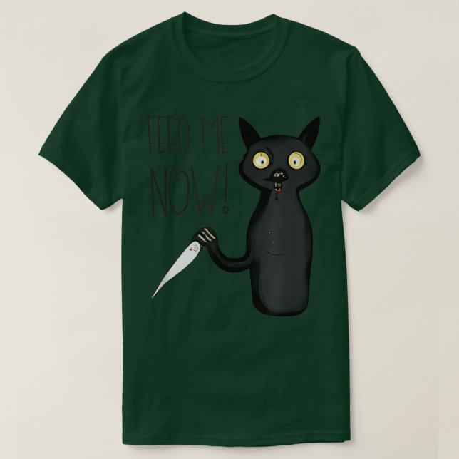 Mata mig nu en ynklig, grå, grym, svart katt med t shirt (Design framsida)