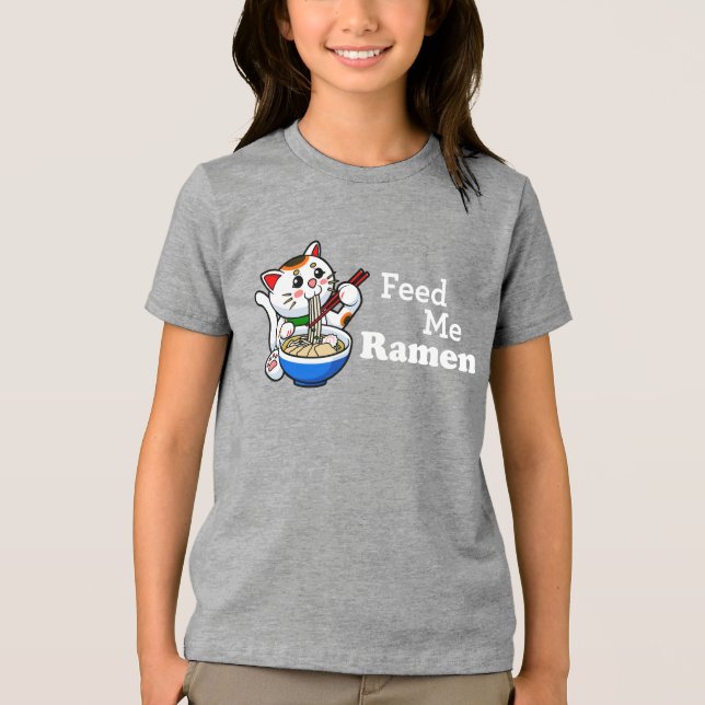 Mata mig Ramen-Cute Cat T Shirt (Framsida)