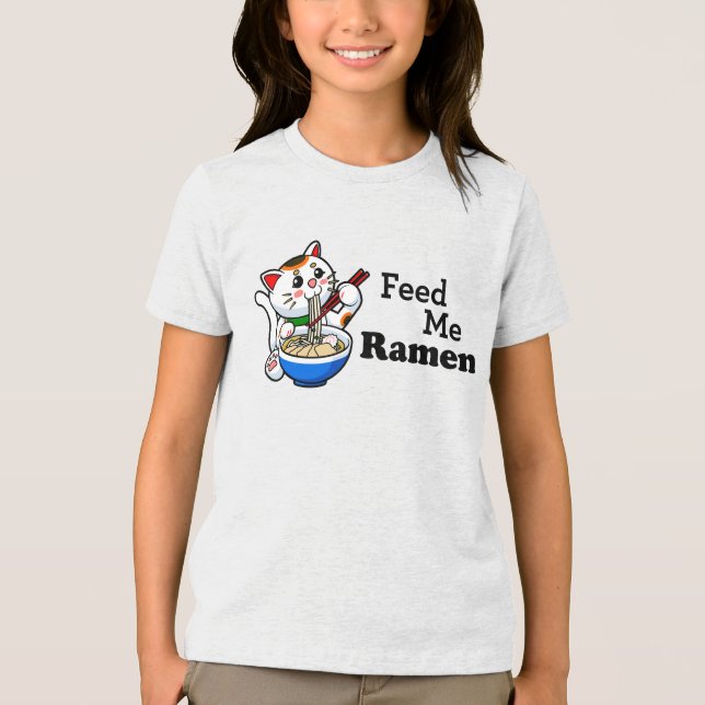 Mata mig Ramen-Cute Cat T Shirt (Framsida)