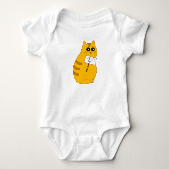 "Mata mig" Rolig kattkroppströja T Shirt (Framsida)