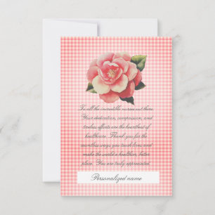 Mata tack, ditt kort rosa gingham