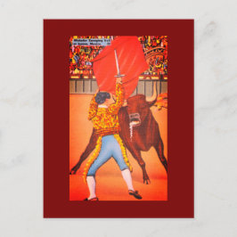 Matador with Red Cape and Charging Bull, Juarez Vykort