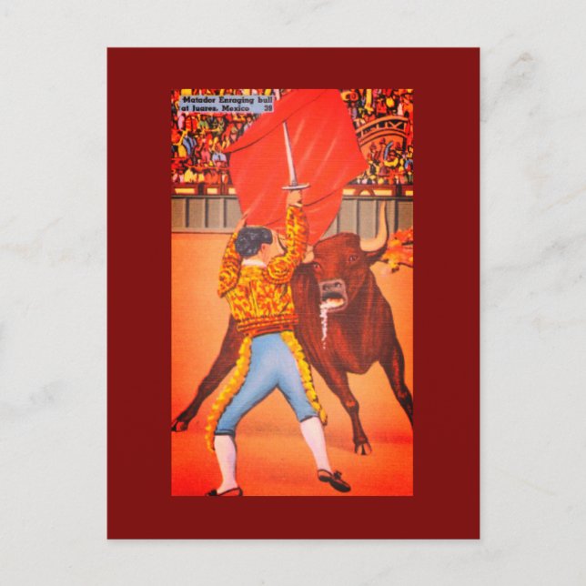 Matador with Red Cape and Charging Bull, Juarez Vykort (Framsida)
