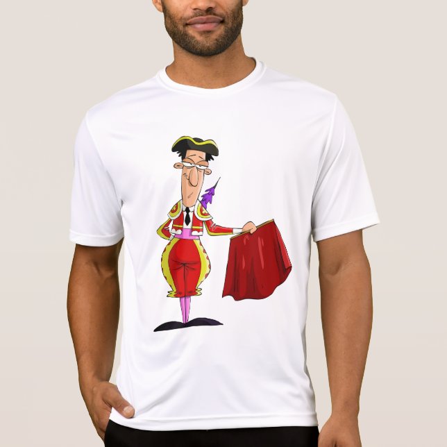 Matador with Red Cape Spanish Bullfighter T Shirt (Framsida)