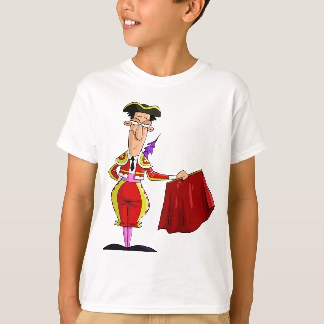Matador with Red Cape Spanish Bullfighter T Shirt (Framsida)