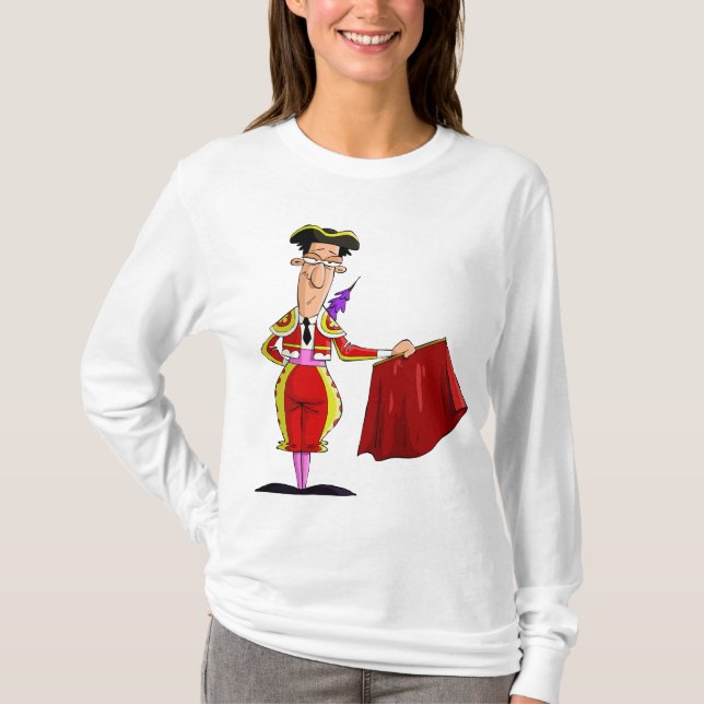 Matador with Red Cape Spanish Bullfighter T Shirt (Framsida)