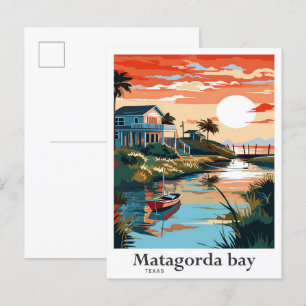 Matagorda Bay Texas Travel Potrait Illustration Vykort