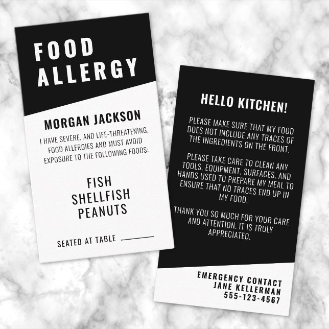 Matallergikort för kockar visitkort (Food Allergy Chef Card)