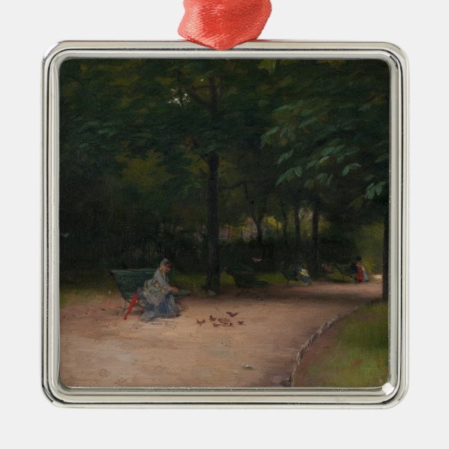 Matande av fåglar i parken (av Paul Peel) Julgransprydnad Metall (Framsidan)