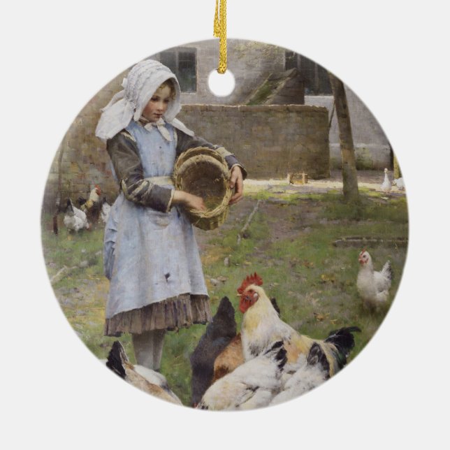 Matande av kycklingar (av Walter Frederick Osborne Julgransprydnad Keramik (Baksidan)