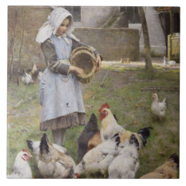 Matande av kycklingar (av Walter Frederick Osborne Kakelplatta