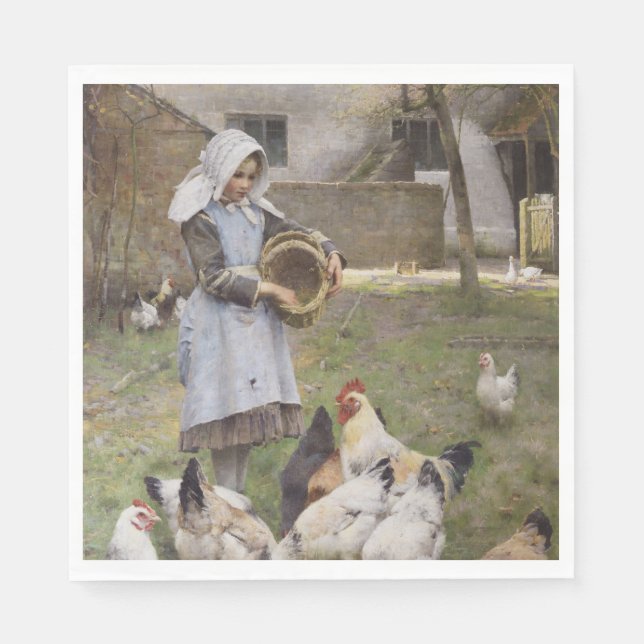 Matande av kycklingar (av Walter Frederick Osborne Pappersservett (Framsidan)